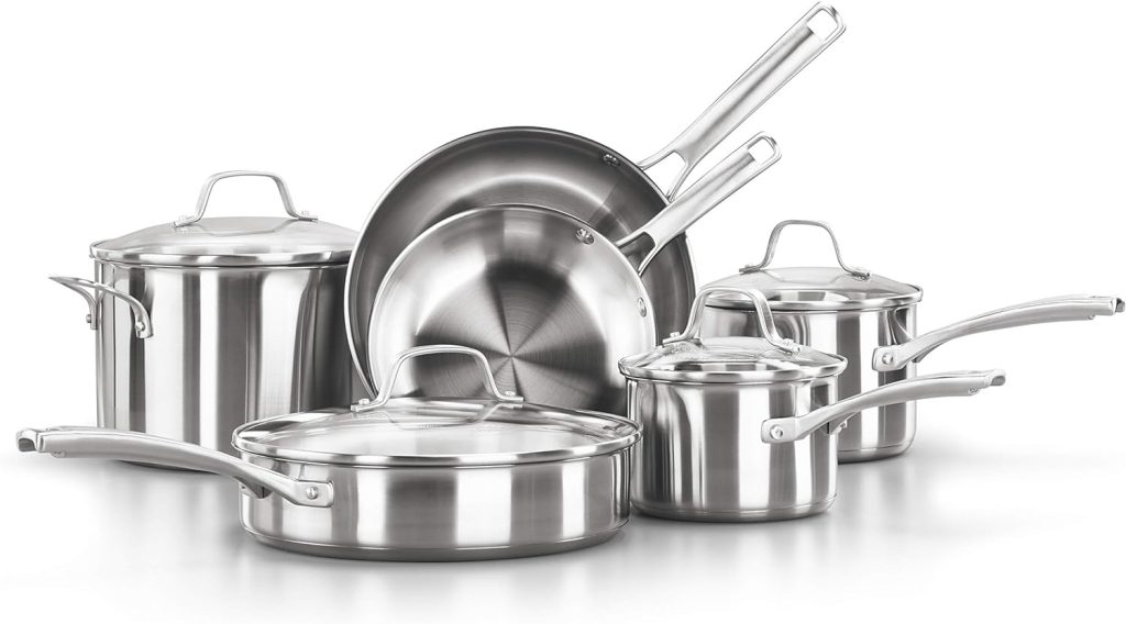 Calphalon Classic Stainless Steel Cookware Set, 10-Piece Silver